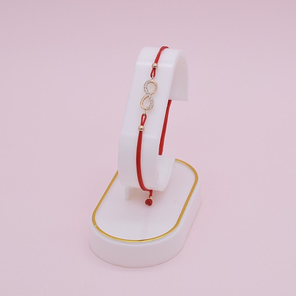Raudono siūlo apyrankė su auksu ir cirkoniais 25B39