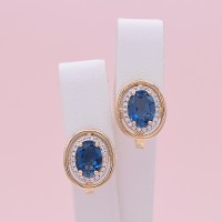 Auksiniai auskarai su London Blue Topazu ir cirkoniais 220S07
