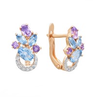 Auksiniai auskarai su topazu, ametistu ir fianitais 048S31