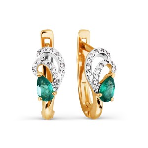Auksiniai auskarai su briliantais ir smaragdu 082S04