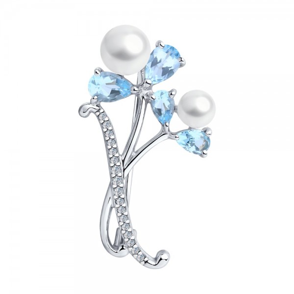 Sidabrinė sagė su Swarovski perlu, topazu ir fianitais 183R37