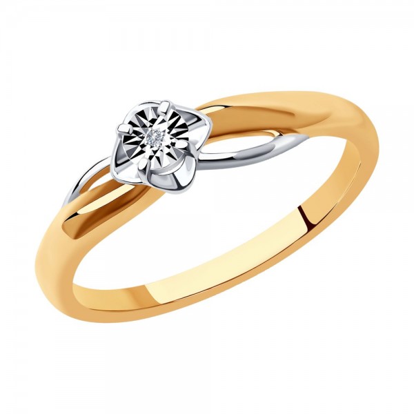 Paauksuotas sidabrinis žiedas su briliantu 18mm 184K04