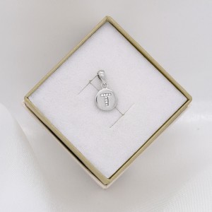 Sidabrinis pakabukas su cirkoniais raidė " T " 48P58 Sidabrinis pakabukas su cirkoniais raidė " T " 48P58